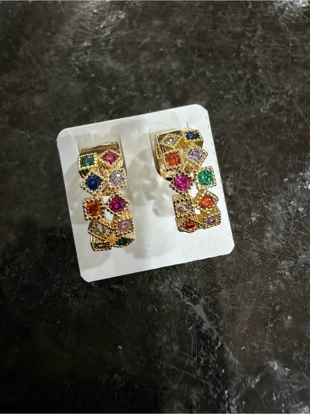 Pretty Bird Gold Multicolor Gemstone  Huggie Earrings